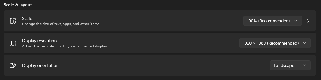 Windows Scale and Layout Settings